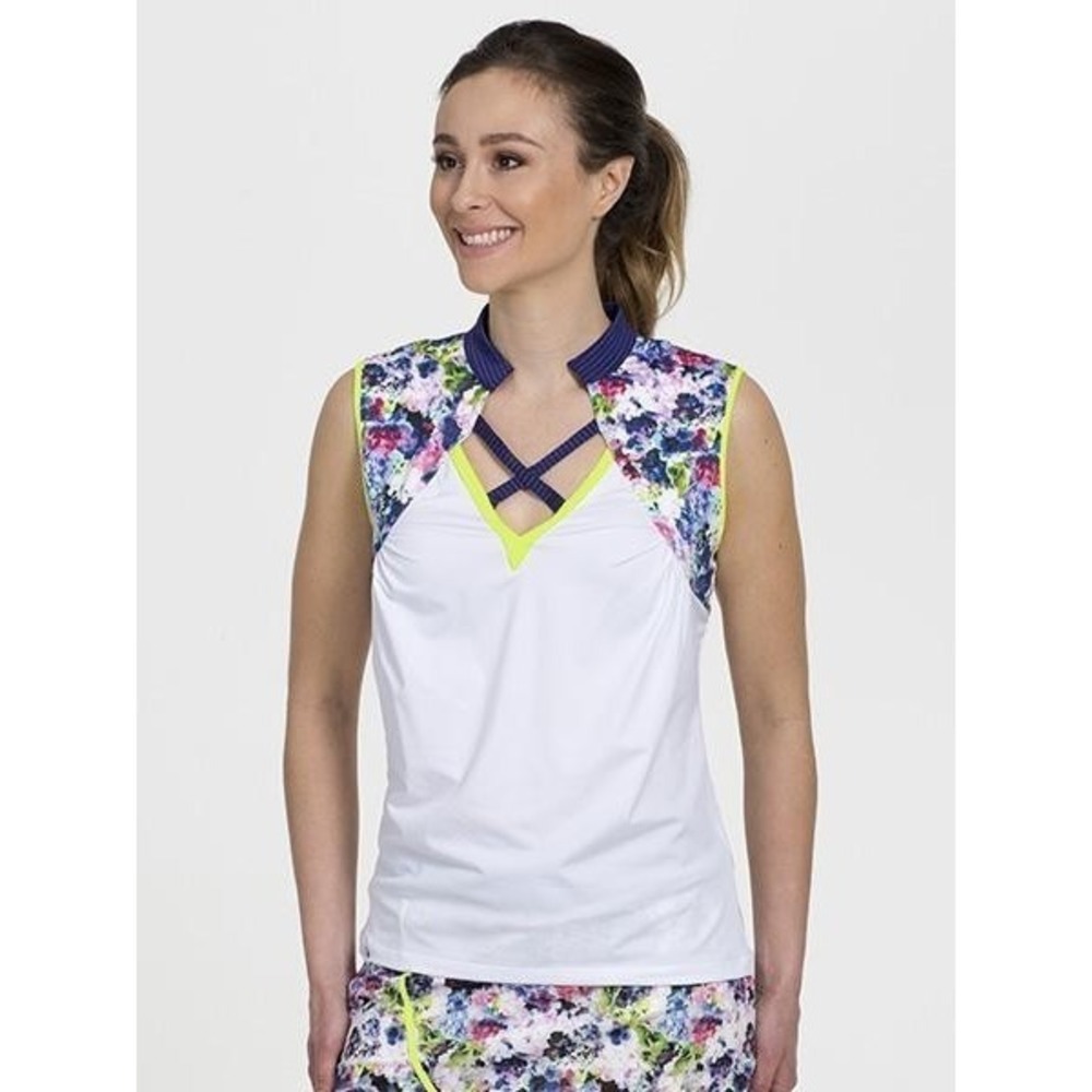 SwingDish Front Strap Sleeveless Top Golf Small White/Floral NT010-2